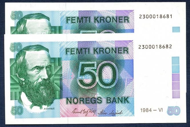 Hovedbilde 2 x 50 kr 1984 i serie kv. 0/01