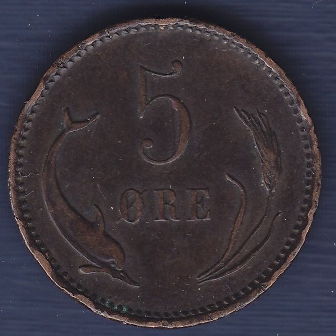 Hovedbilde Danmark: 5 øre 1891 kv. god 1