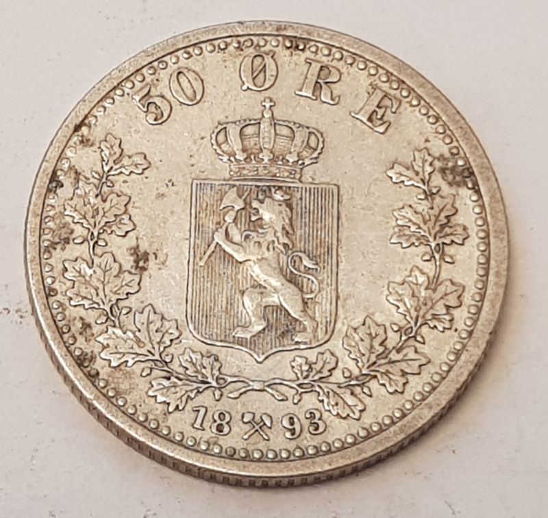 50 øre 1893 kv. 1+