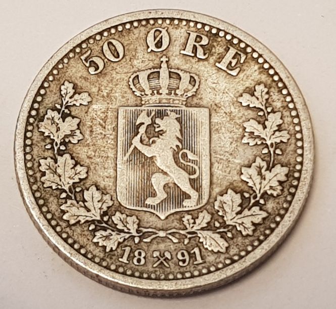 Hovedbilde 50 øre 1891 kv. svak 1